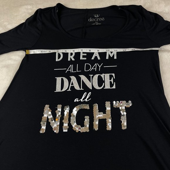 Decree Glitter Sequined Dance All Night Sleep Shirt Womens XS Black 3/4 Sleeve - Picture 6 of 12